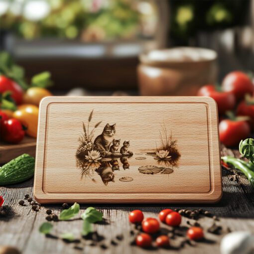 Cat Family Charcuterie Board Laser Engraving Design, Water