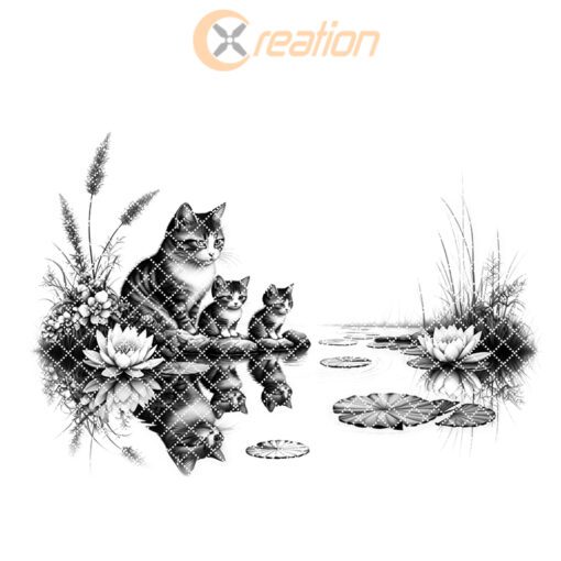 Cat Family Charcuterie Board Laser Engraving Design, Water
