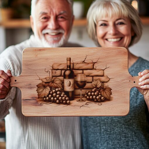 Charcuterie Board Engraving Design, Retro Wine Bottle Art,