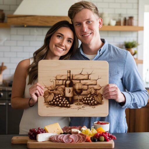 Charcuterie Board Engraving Design, Retro Wine Bottle Art,