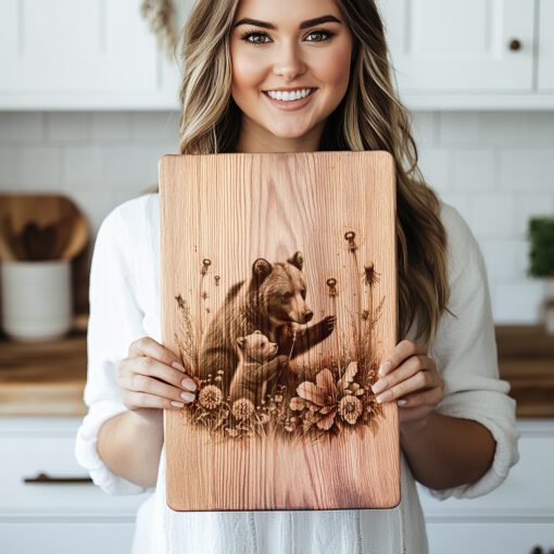 Archivo para grabado de tabla de charcutería, decoración rústica de cocina de oso y cachorro, entretenimiento - Imagen 2