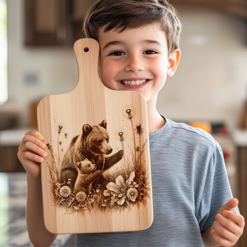 Archivo para grabado de tabla de charcutería, decoración rústica de cocina de oso y cachorro, entretenimiento - Imagen 3