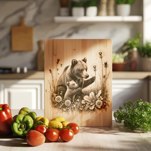 Archivo para grabado de tabla de charcutería, decoración rústica de cocina de oso y cachorro, entretenimiento - Imagen 4