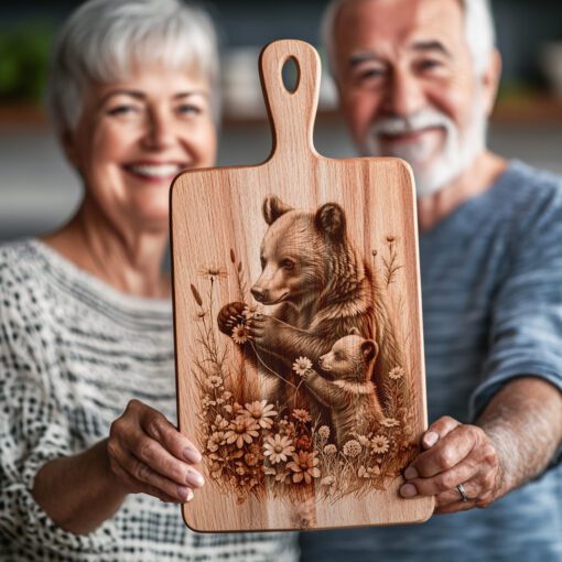 Wurstbrett Gravurdatei, Bärenjunges Blumen Design, Rustikale Küchendeko – Bild 5