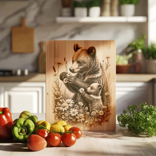 Wurstbrett Gravurdatei, Bärenjunges Blumen Design, Rustikale Küchendeko – Bild 6