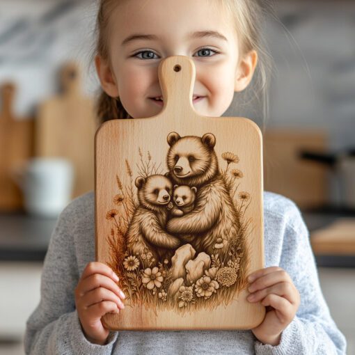 Charcuterie Board Engraving File, Bear Family Meadow, Rustic