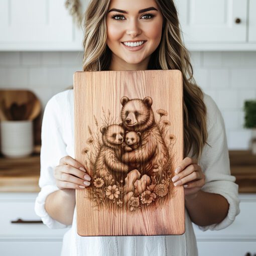 Charcuterie Board Engraving File, Bear Family Meadow, Rustic