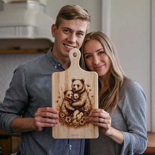 Charcuterie Board Engraving File, Bear Family Meadow, Rustic