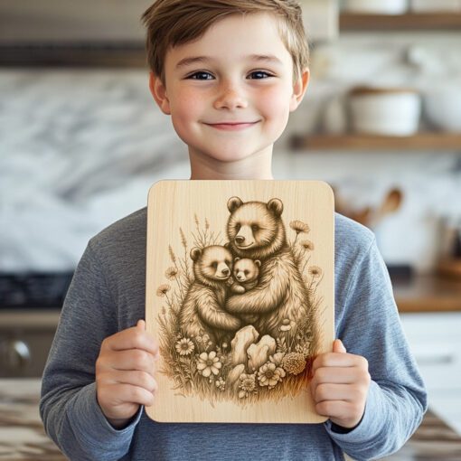 Charcuterie Board Engraving File, Bear Family Meadow, Rustic