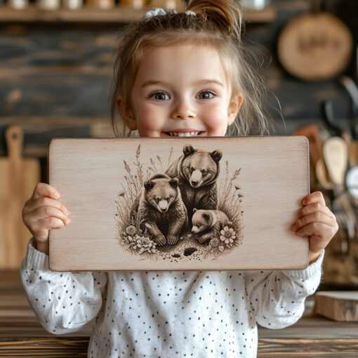 Charcuterie Board Engraving File, Bear Family Nature Scene,
