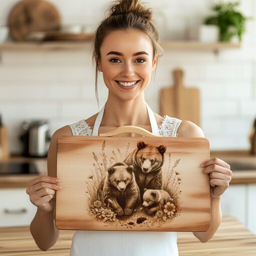 Charcuterie Board Engraving File, Bear Family Nature Scene,
