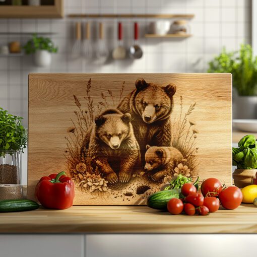 Charcuterie Board Engraving File, Bear Family Nature Scene,