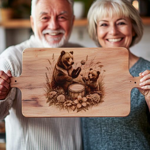 Charcuterie Board Engraving File, Bear Music Nature Scene,