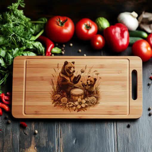 Charcuterie Board Engraving File, Bear Music Nature Scene,