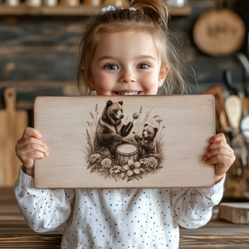 Charcuterie Board Engraving File, Bear Music Nature Scene,