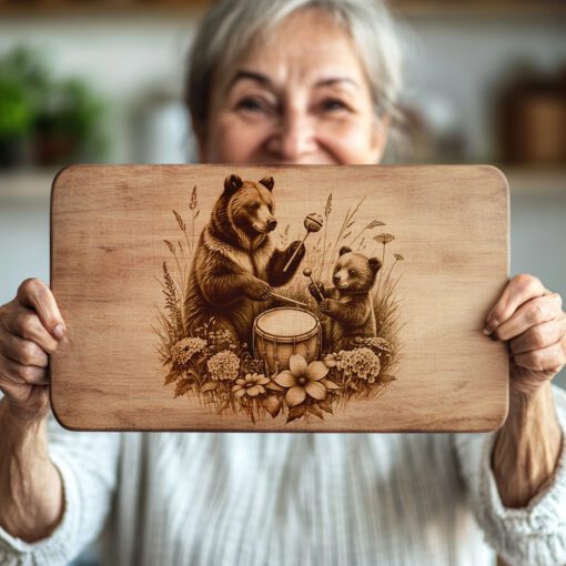 Charcuterie Board Engraving File, Bear Music Nature Scene,