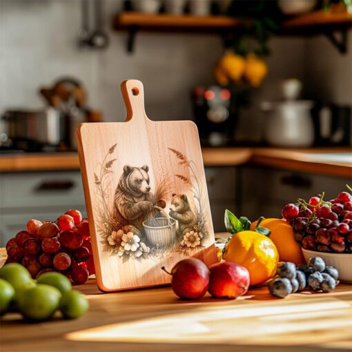 Charcuterie Board Engraving File, Bears Flowers Basket Design,