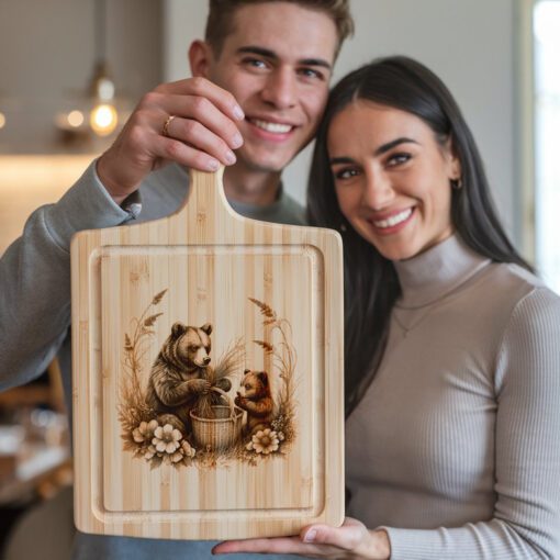 Charcuterie Board Engraving File, Bears Flowers Basket Design,
