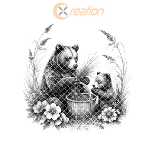 Charcuterie Board Engraving File, Bears Flowers Basket Design,