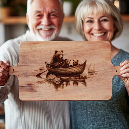 Charcuterie Board Engraving File, Bears in Boat Rustic