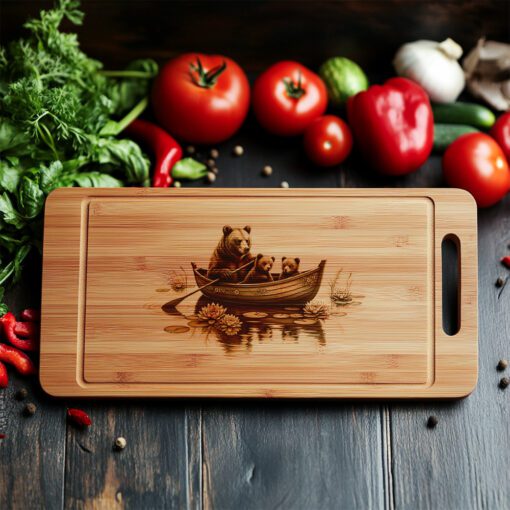 Charcuterie Board Engraving File, Bears in Boat Rustic