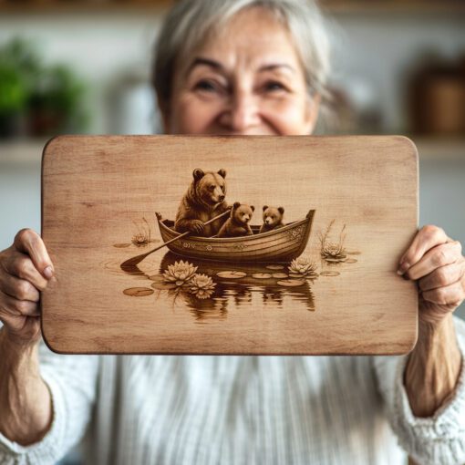 Charcuterie Board Engraving File, Bears in Boat Rustic