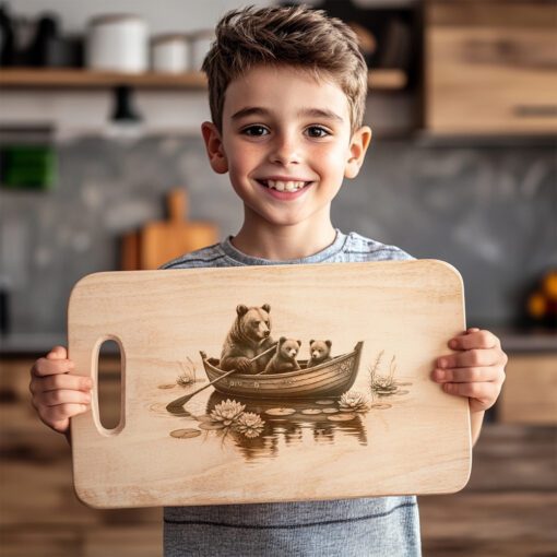 Charcuterie Board Engraving File, Bears in Boat Rustic