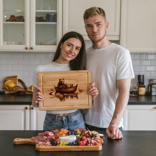 Charcuterie Board Engraving File, Bears in Boat Rustic