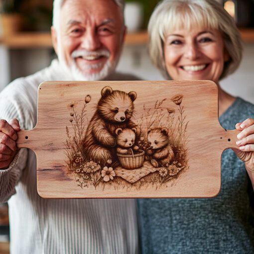 Charcuterie Board Engraving File, Bears Picnic Sketch, Laser