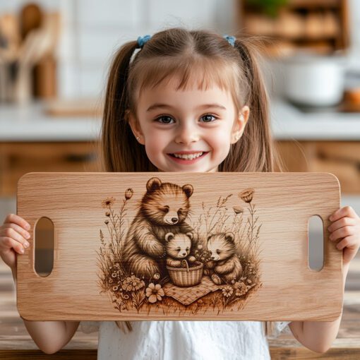Charcuterie Board Engraving File, Bears Picnic Sketch, Laser