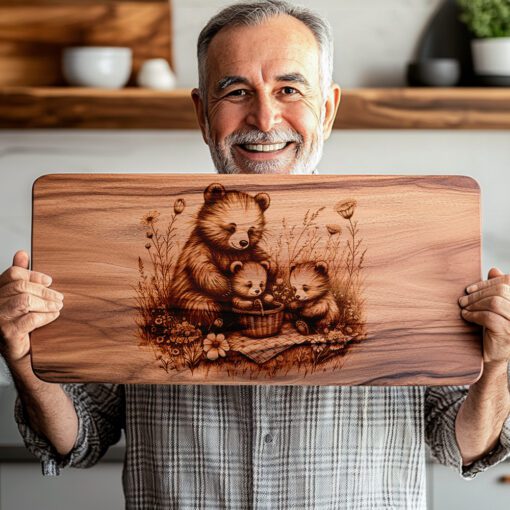 Charcuterie Board Engraving File, Bears Picnic Sketch, Laser
