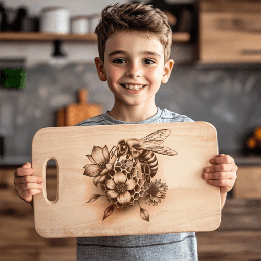 Charcuterie Board Engraving File, Bee Honeycomb Flowers Design,