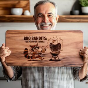 Charcuterie Board Engraving File, Cartoon Raccoon and Eagle,