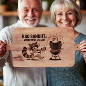 Charcuterie Board Engraving File, Cartoon Raccoon and Eagle,