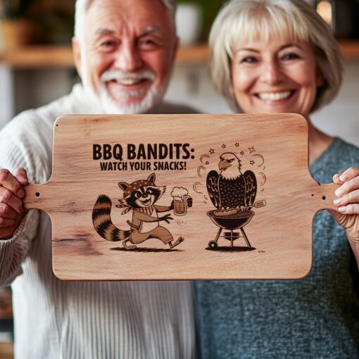 Charcuterie Board Engraving File, Cartoon Raccoon and Eagle,