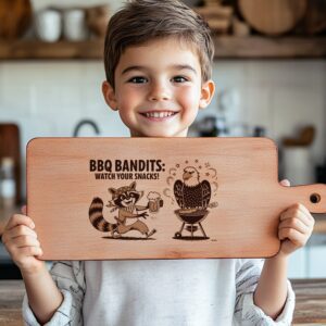 Charcuterie Board Engraving File, Cartoon Raccoon and Eagle,