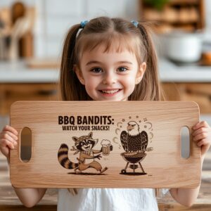 Charcuterie Board Engraving File, Cartoon Raccoon and Eagle,