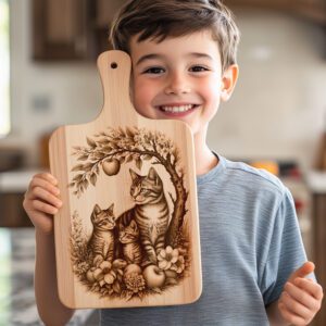 Charcuterie Board Engraving File, Cat Family Apple Tree