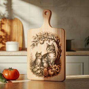 Charcuterie Board Engraving File, Cat Family Apple Tree