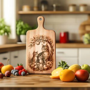 Charcuterie Board Engraving File, Cat Family Apple Tree