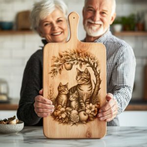 Charcuterie Board Engraving File, Cat Family Apple Tree