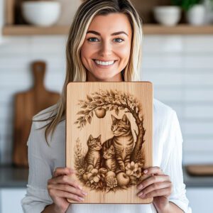 Charcuterie Board Engraving File, Cat Family Apple Tree