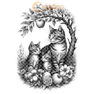 Charcuterie Board Engraving File, Cat Family Apple Tree