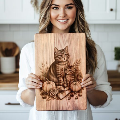 Charcuterie Board Engraving File, Cat Family, Autumn Kitchen