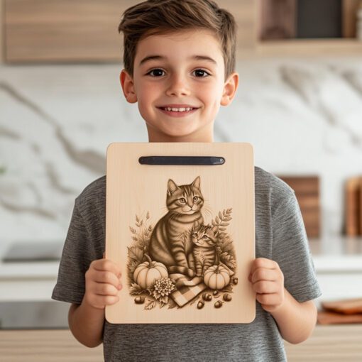 Charcuterie Board Engraving File, Cat Family, Autumn Kitchen