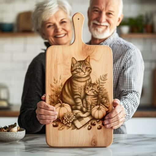 Charcuterie Board Engraving File, Cat Family, Autumn Kitchen
