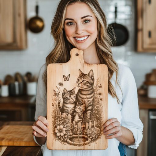 Charcuterie Board Engraving File, Cat Family by Fountain,