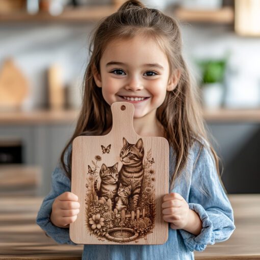 Charcuterie Board Engraving File, Cat Family by Fountain,
