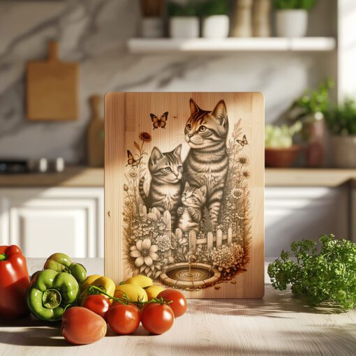 Charcuterie Board Engraving File, Cat Family by Fountain,