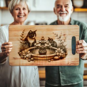 Charcuterie Board Engraving File, Cat Family Design, Laser